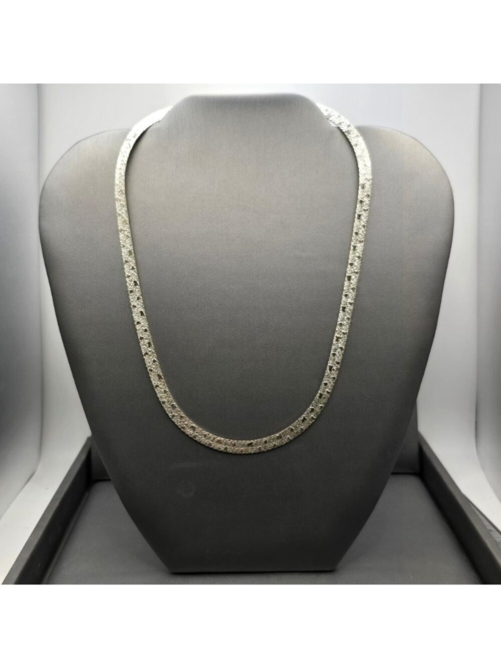 Sterling Silver Riccio Herringbone Necklace 18" Textured 6mm Chain Reversible - Picture 11 of 12